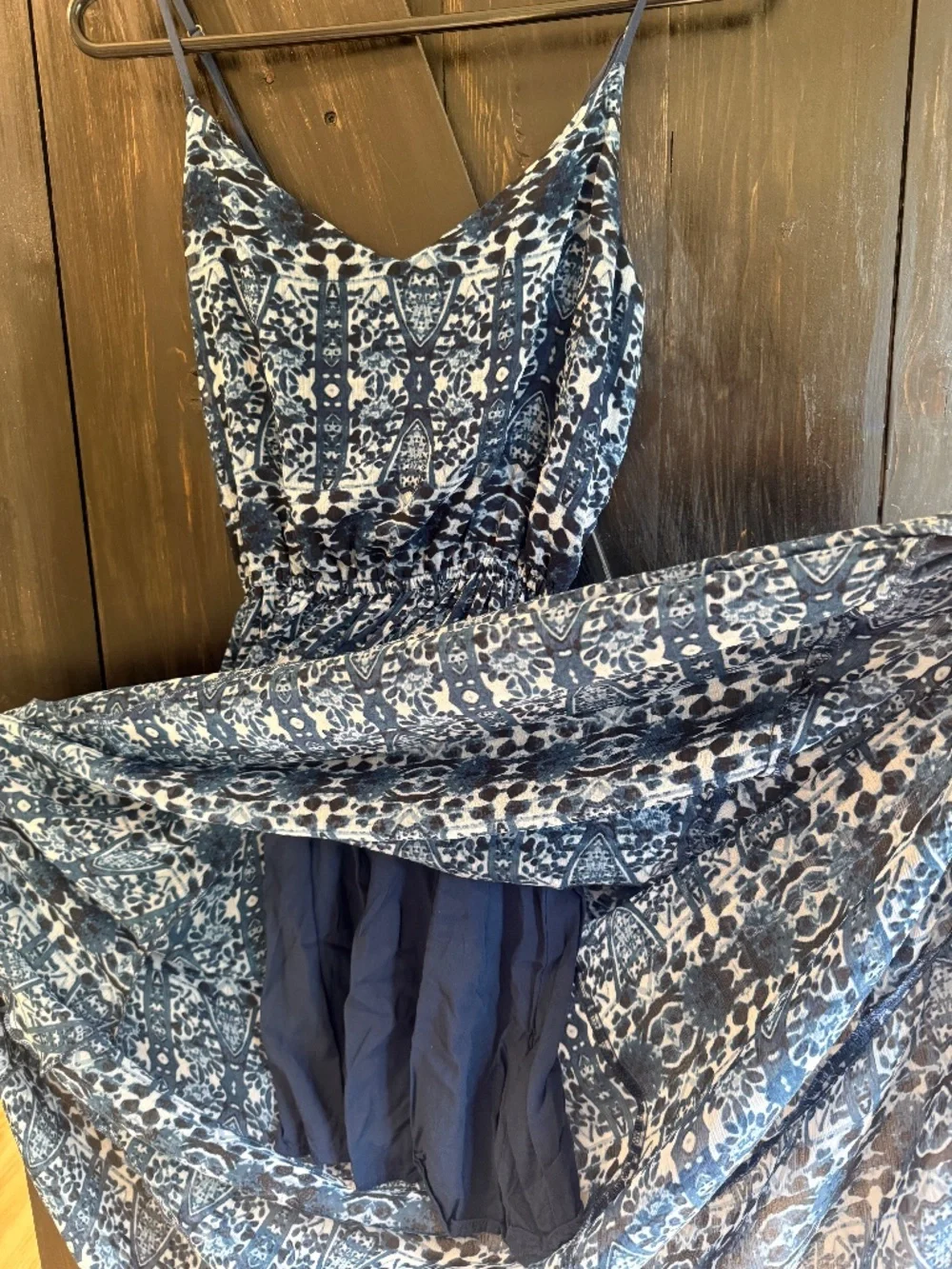 Abercrombie and Fitch mixed blue Boho Maxi dress Aztec Batik Print Sheer Medium